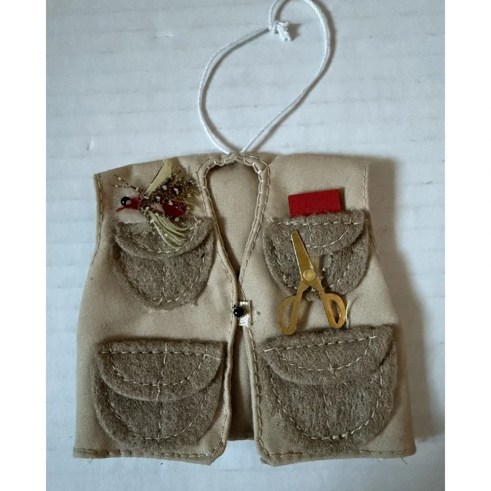 Fly Fishing Vest &‎ Hat - Christmas Ornaments - Lot of 2